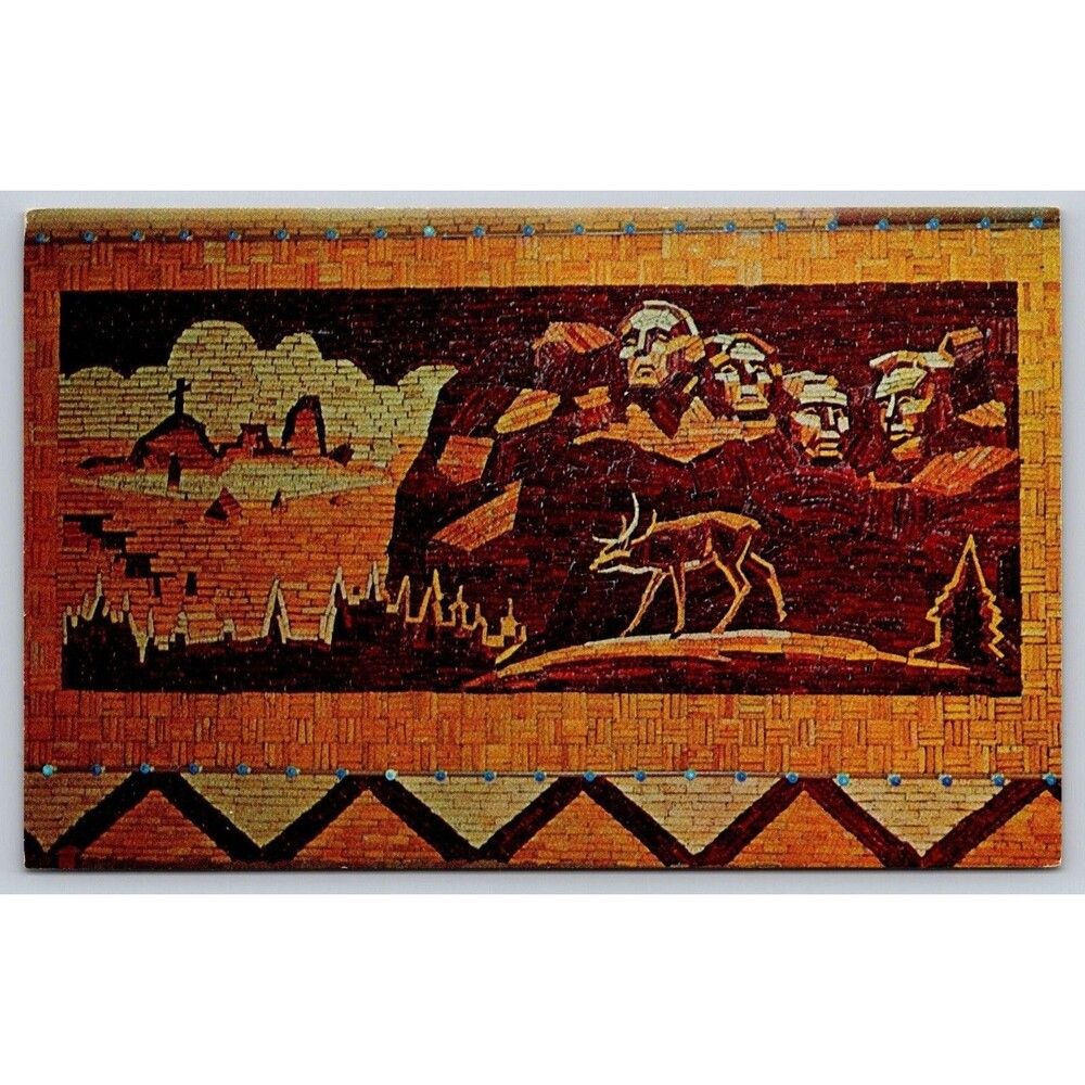 Postcard Oscar Howe Sioux Artist Mount Rushmore Corn Palace Mural 65582-B Unused